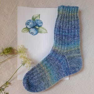 Blue wool socks size 38-40 Hand knit socks for Women