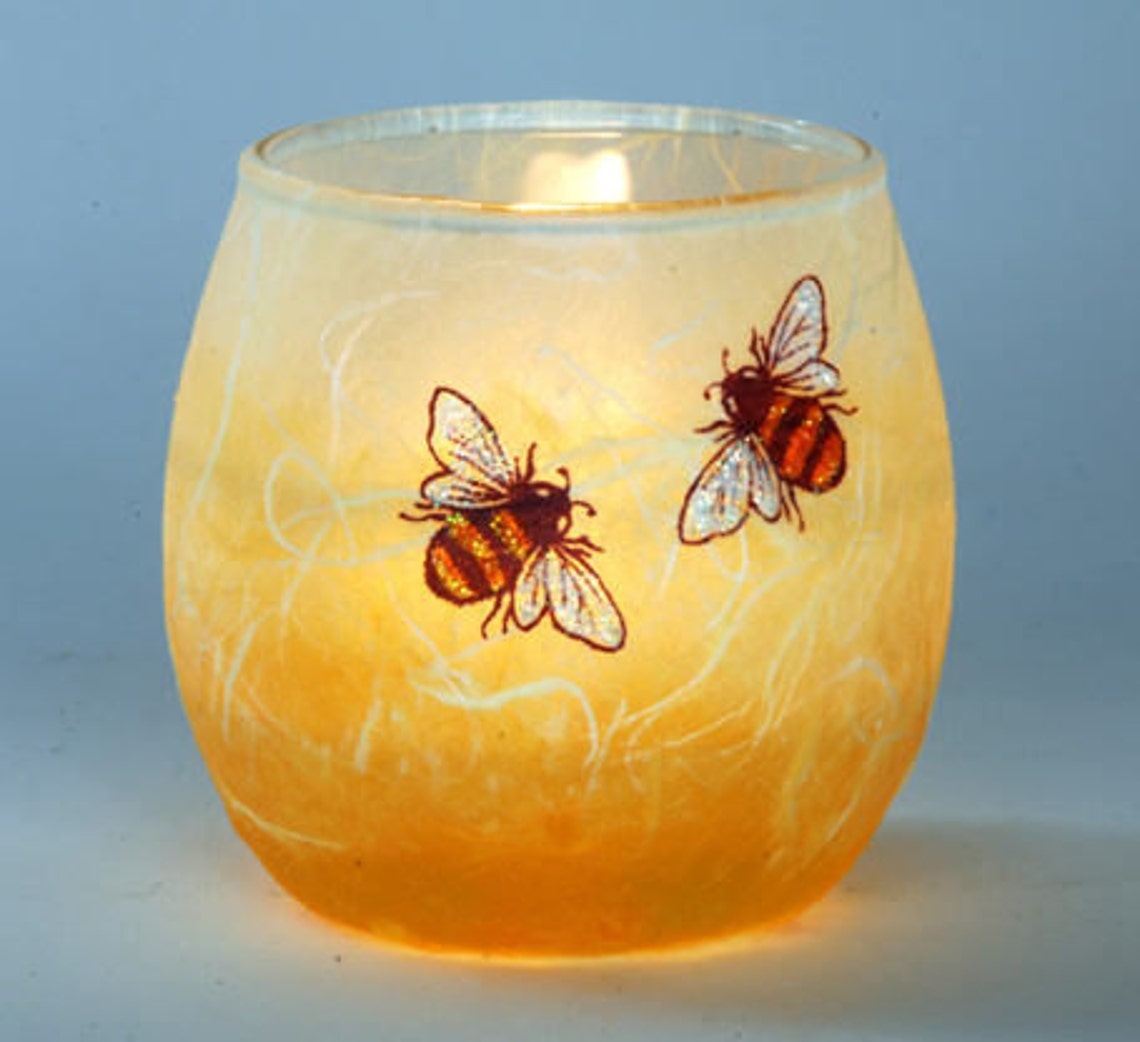 Cute bee candle holder hand painted bees set on a honey Etsy