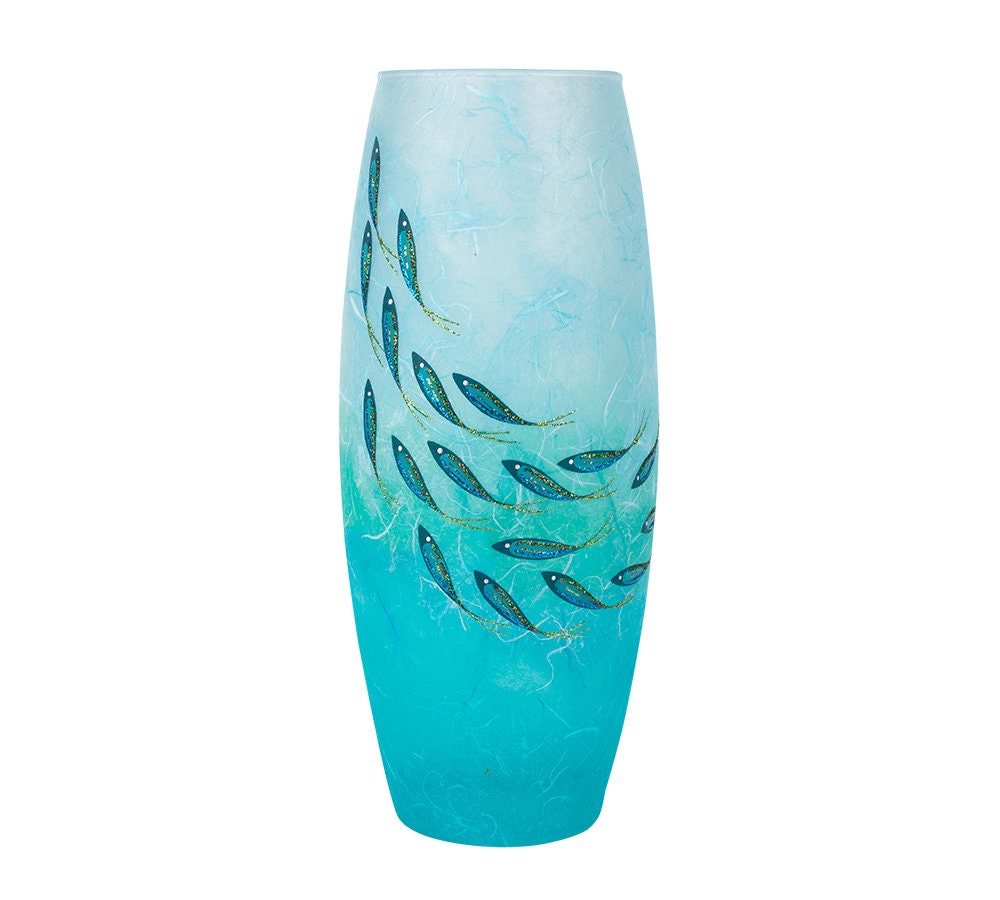 Tall Fish Vase Strawsilk Glass Vase With Fish Shoal Etsy UK