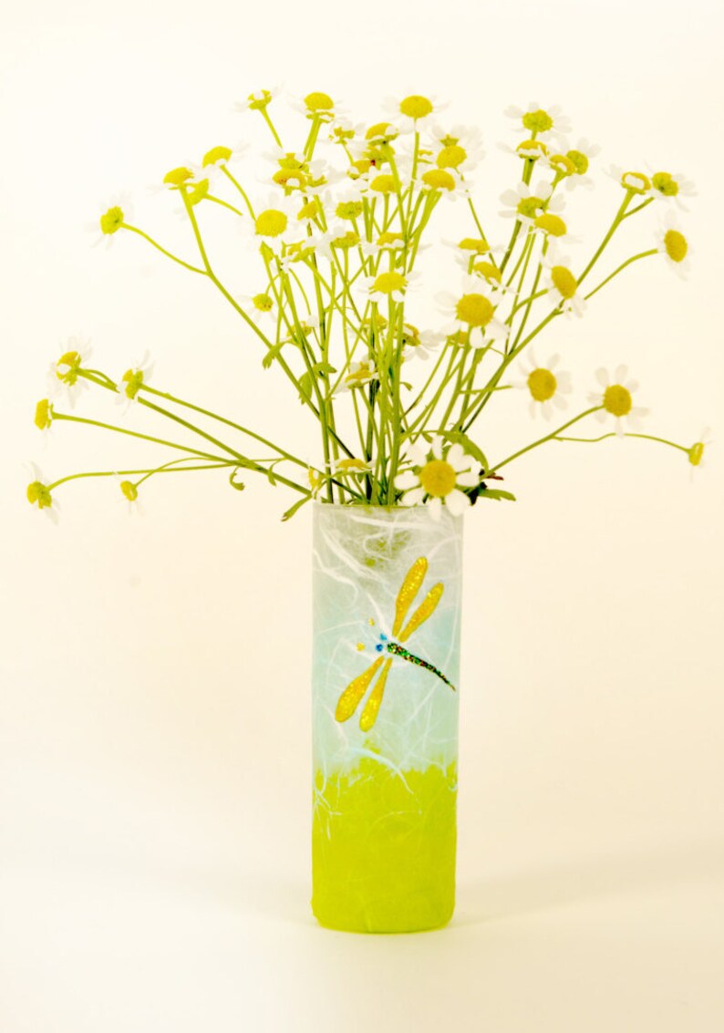 Posy Vase With Dragonfly Hand Painted on Strawsilk Glass With Etsy UK