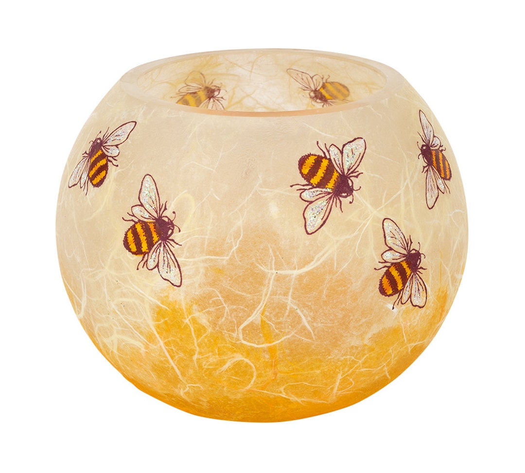 Bee Candle Holder Large Round Bubble Ball Strawsilk Glasshand