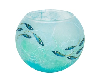 Ocean fish candle holder- bubble ball - hand painted fish on strawsilk