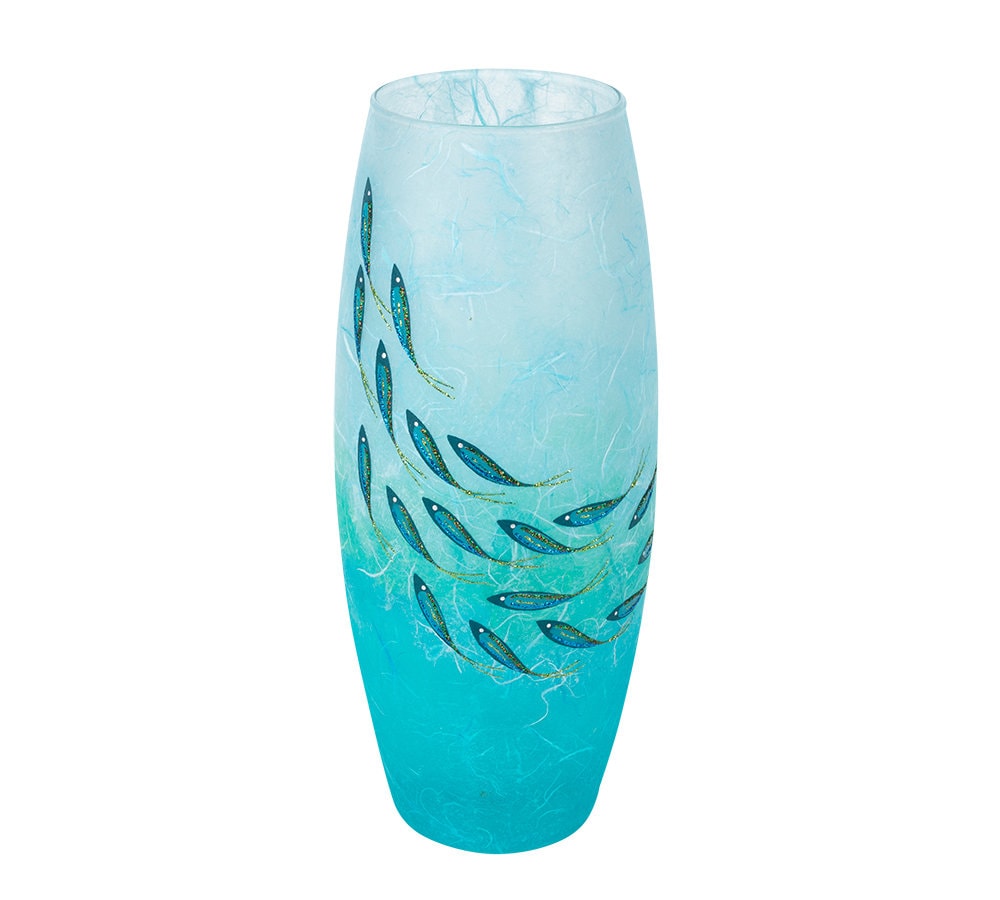 Tall fish vase strawsilk glass vase with fish shoal Etsy
