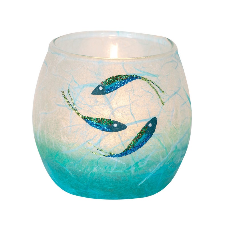 Blue Fish candle holder hand painted fish on aqua and Etsy