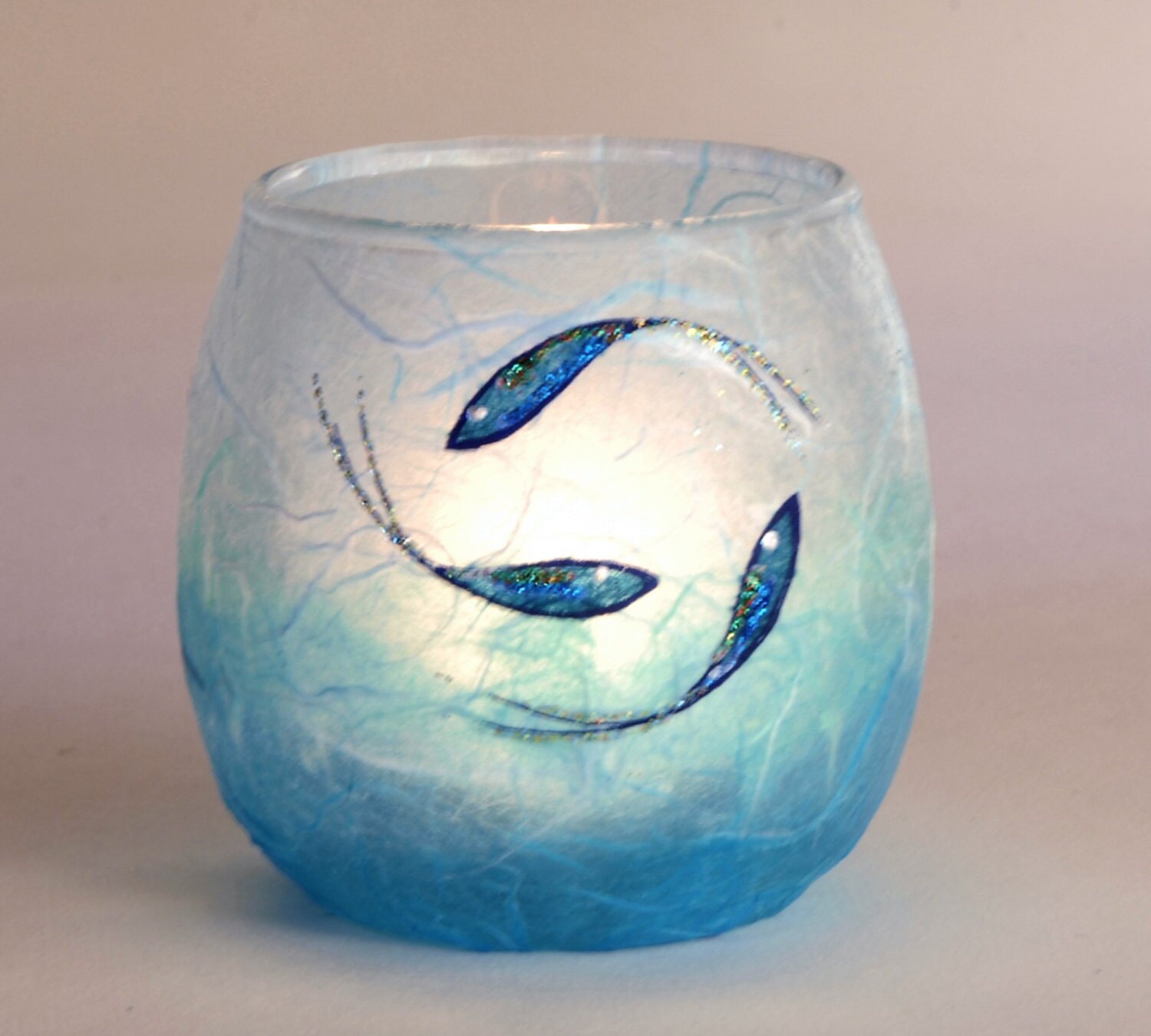 Blue Fish candle holder hand painted fish on aqua and Etsy