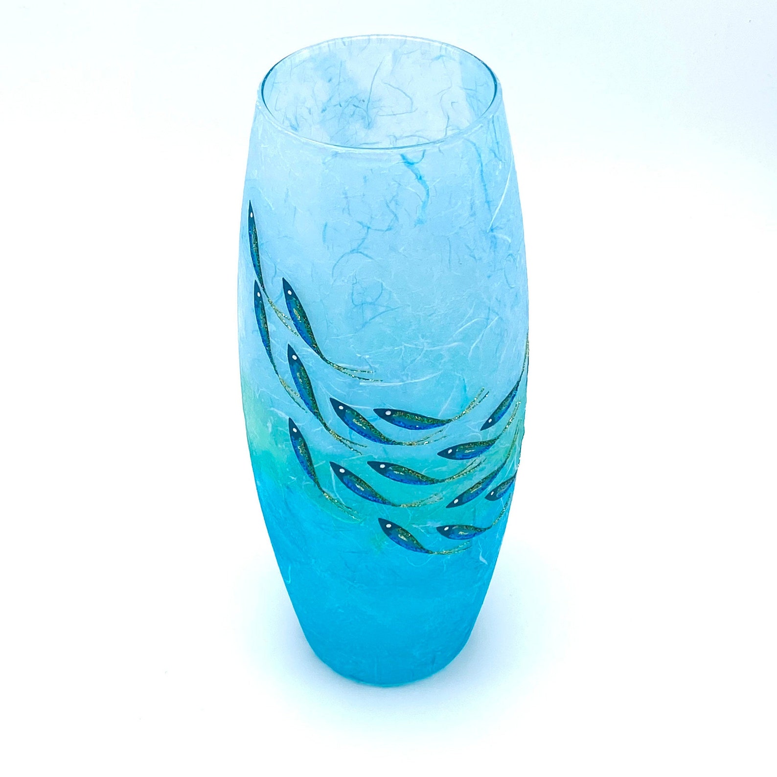 Tall Fish Vase Strawsilk Glass Vase With Fish Shoal Etsy