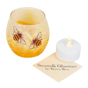 Handmade Bee Tealight Holder: Strawsilk Glass  (LED  candle Included)