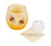 Glass t light candle holder -  pretty hand painted bees  on a honey, strawsilk background - includes LED battery t light - handmade in Devon 