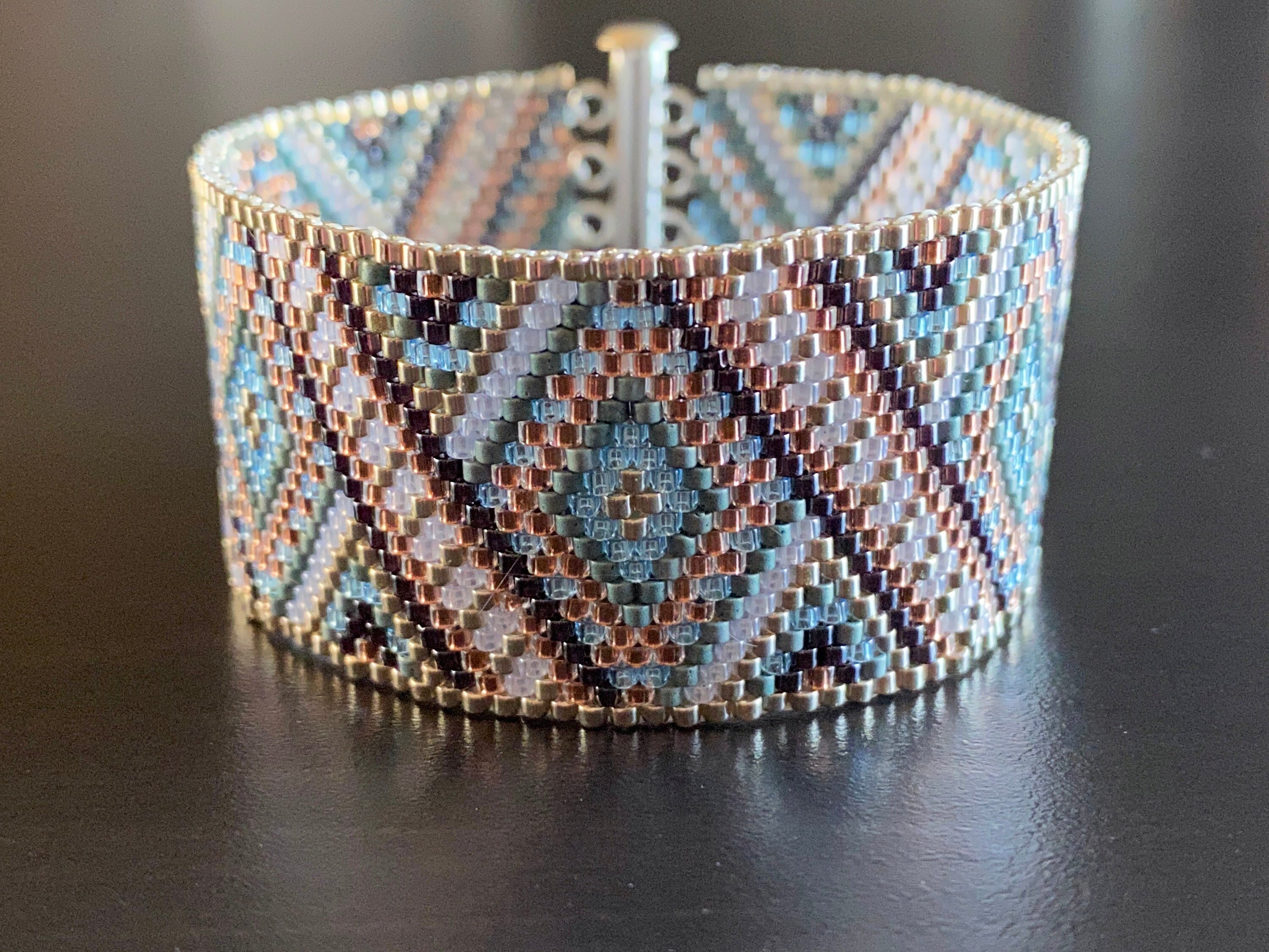 Woven Diamond Glass Bead Bracelet - Iris Elm Jewelry