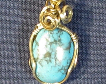 Pendentif turquoise, fil d'argent sterling enveloppé