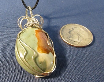 Petrified Wood Pendant, Tarnish Resistant Silver wire wrapped, Tumbled Polished