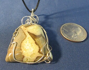 Septiarian wire wrapped Pendant in a Tarnish Resistant Silver