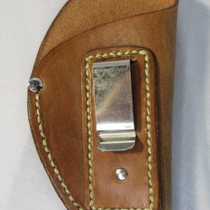 IWB Leather Holster for Ruger LC 380 Leather Dyed a Briar Brown, Hand stitched, Metal Clip fits 1.50&quot; belt.