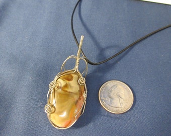 Petrified Wood Pendant, Tarnish Resistant Silver wire wrapped, Tumbled Polished