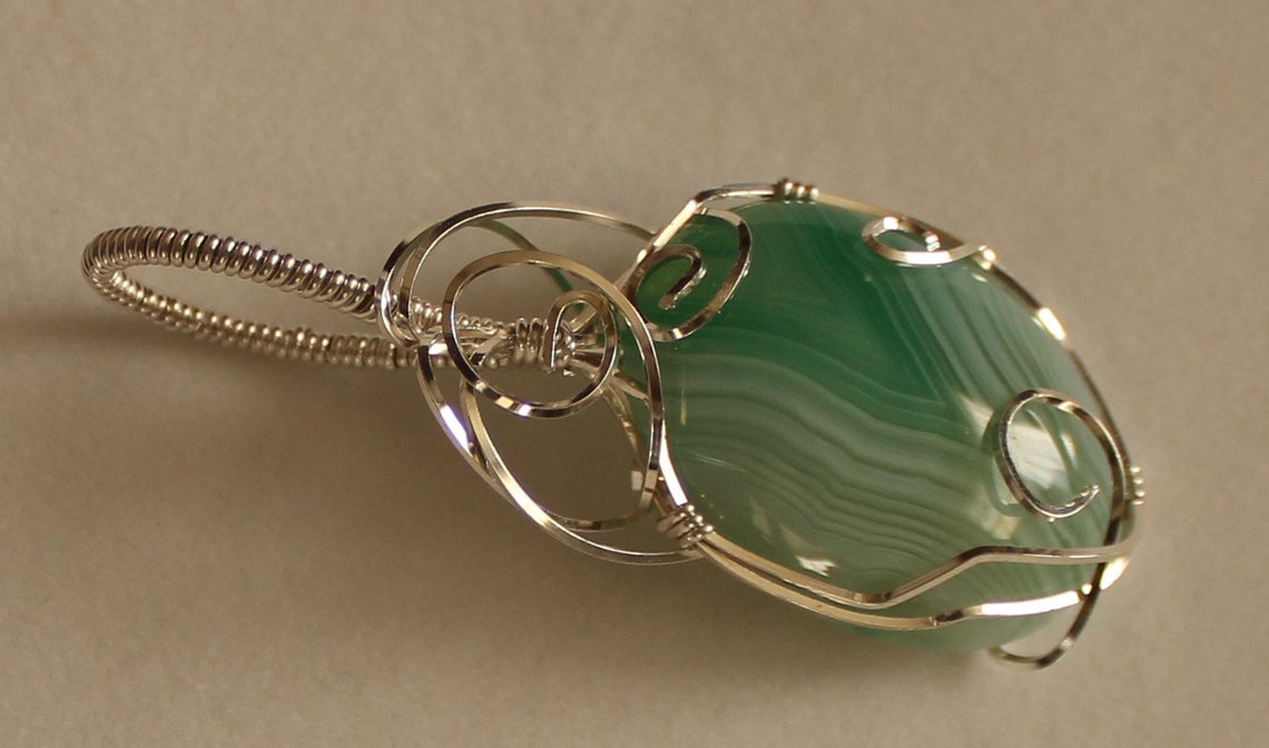 Green Sardonyx Tarnish Resistant Silver Wire Wrapped Pendant Etsy