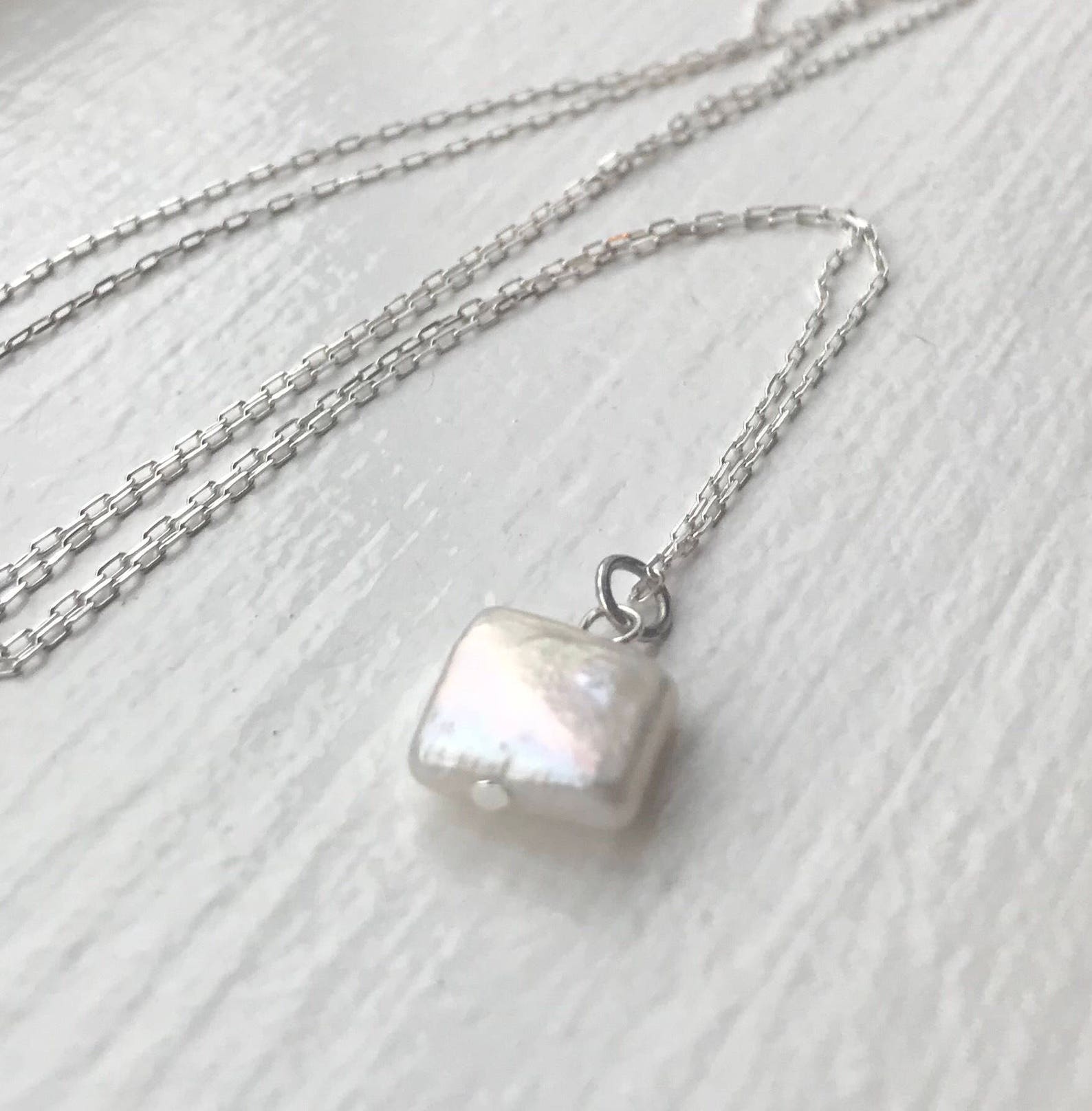 Square pearl necklace square freshwater pearl pendant square Etsy