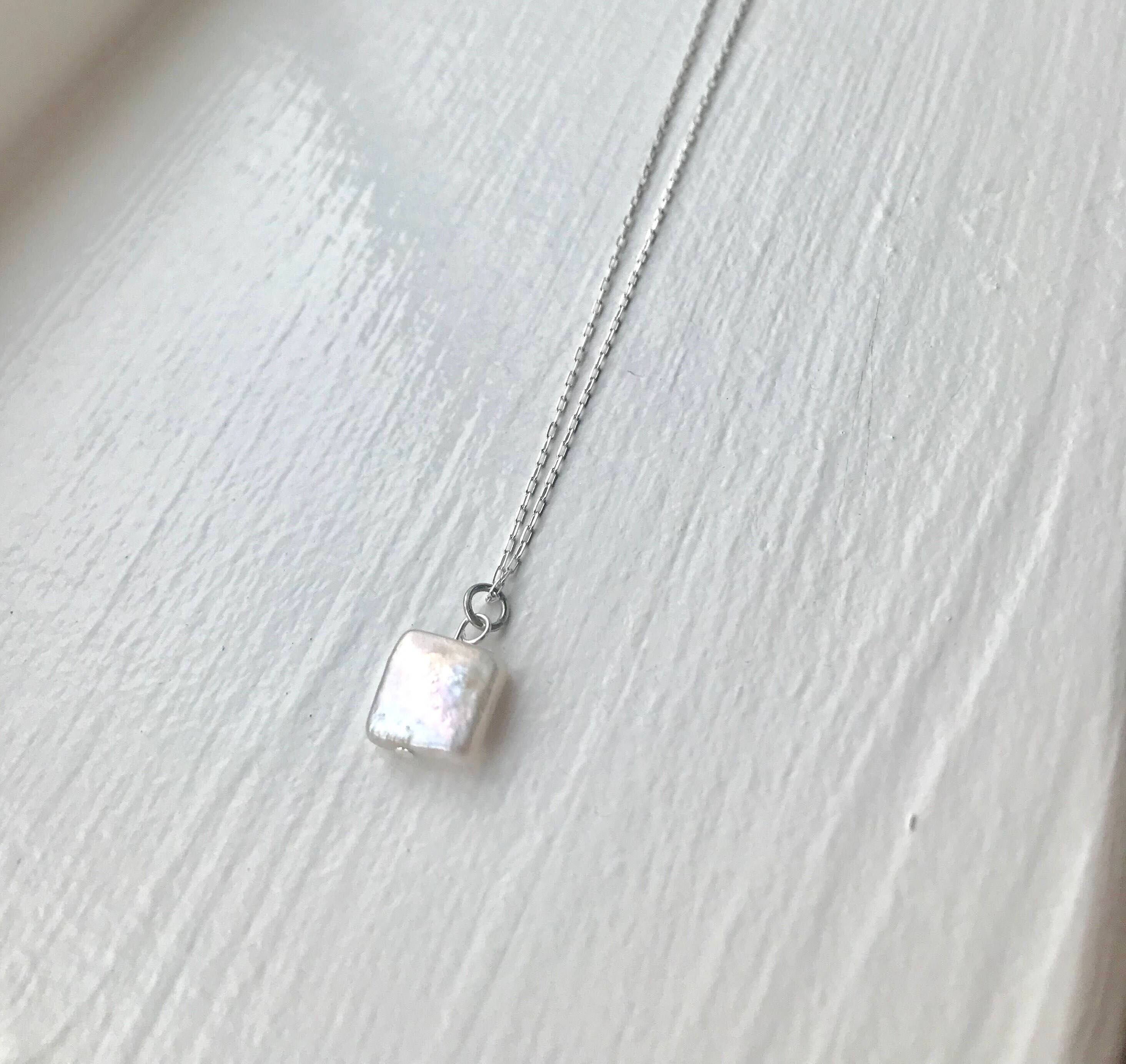 Square pearl necklace square freshwater pearl pendant square Etsy