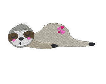 Diseño de bordado de perezoso de San Valentín, aplique de corazones (patrón de bordado digital)