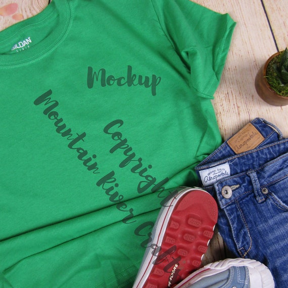 Green Gildan T-Shirt Styled Scene| Stock Photography| Blog
