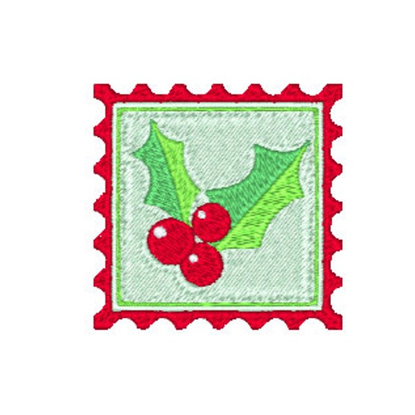 Holly Postal Stamp digital embroidery file-Machine Embroidery File-Embroidery Pattern-Digital Embroidery Pattern