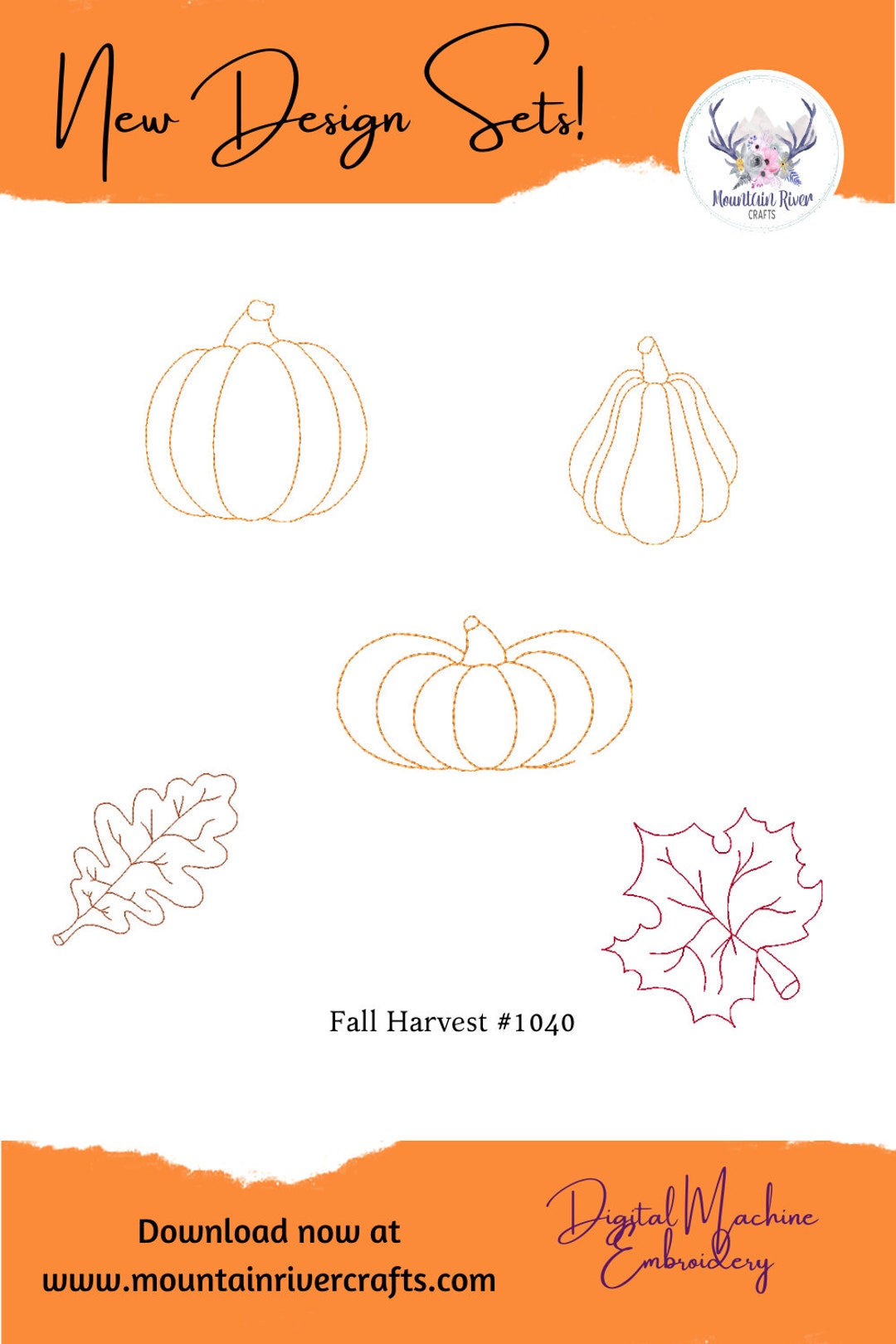 Fall Redwork Patterns Pumpkin Redwork Embroidery Design, Fall Leaves (digital Download) - Etsy