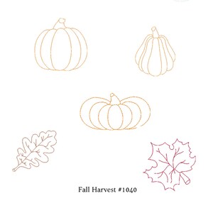Pumpkin Redwork Embroidery Design, Fall Leaves (Digital Download)
