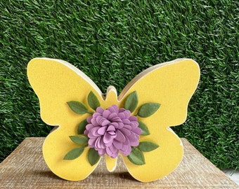 Yellow Wood Butterfly - Butterfly Gifts - Easter Table Decor