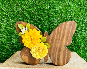 Yellow Wood Butterfly - Easter Table Decor - Spring Tiered Tray Decoration