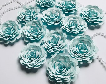 Light Blue Paper Flowers - Small Paper Flowers - Loose Paper Flowers - Blue Party Decorations - Table Decorations - Graduation Cap Decor