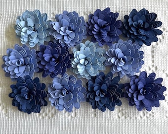Small Blue Paper Flowers - Starburst Flowers - Bulk Paper Flowers - DIY Projects - Grad Cap Decor - Graduation Cap Flowers
