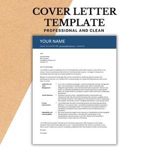 May include: A blue and white cover letter template with the text "Cover Letter Template Professional and Clean" at the top. The template includes a sample cover letter with headings for "Leadership and Team Management", "Vendor Relations", "Process Improvement", "Adaptability and Learning Agility", and "Sincerely".