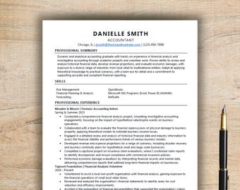 Entry Level Resume for Word & Google Docs | Template Bundle with Resume, Cover Letter and References | Danielle Smith the Accountant