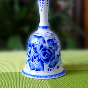 Blue and white porcelain bell hand painted handmade ceramic bell collectibles unique rare signed by artist hotel home decor