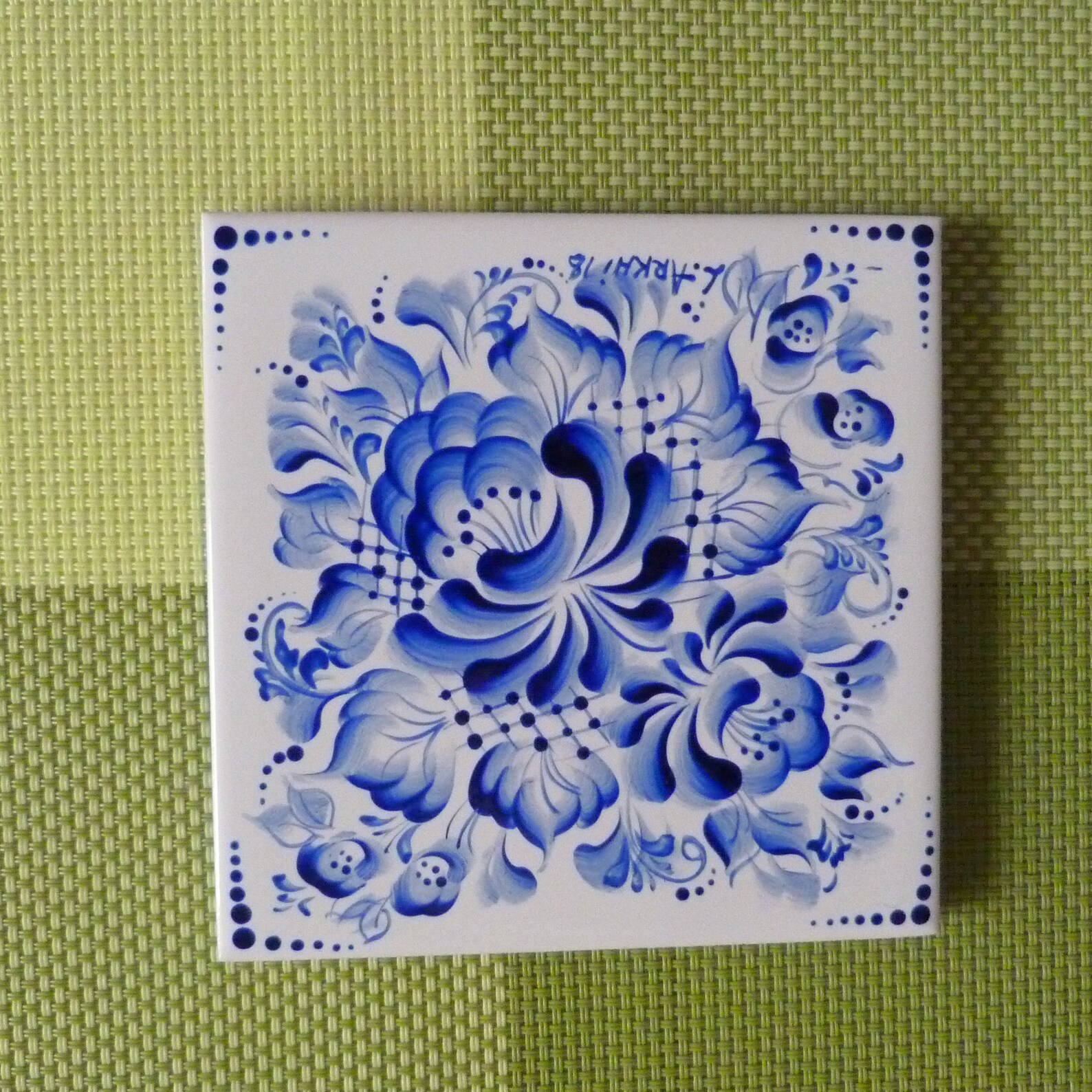 Ceramic Coaster Tile Hand Painted Blue and White 10 X 10 Cm Etsy