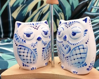 Owls Salt and pepper set hand painted by Lana Arkhi RMS