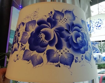 Hand painted blue and white light shade