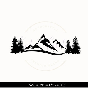 Mountain and Trees Svg, Trees Svg, Mountain Svg, Forest Svg File for Cricut, Travel Outdoor Svg, Png, JPG, Pdf
