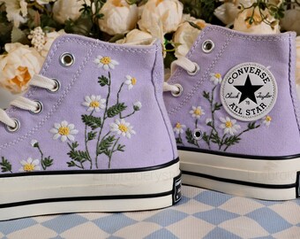 Custom hand embroidered wedding Flowers Converse Chuck Taylor 1970s Flowers Embroidered Shoes High Top  Embroidered Daisy embroidery