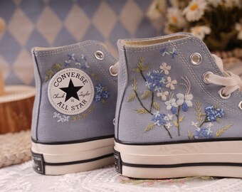 Custom hand embroidered wedding Flowers Converse Chuck Taylor 1970s Flowers Embroidered Shoes High Top  Hydrangea Butterfly Embroidery