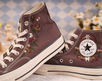 Custom hand embroidered wedding Flowers Converse Chuck Taylor 1970s Flowers Embroidered Shoes High Top bow rose embroidery