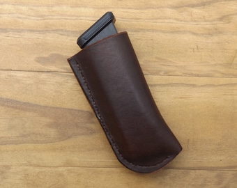 Leather Double Stack Magazine Holster Pouch 9mm Full Size Pistol Tactical EDC