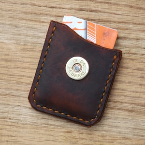Cartera de tarjeta de cuero minimalista concha de escopeta hecha a mano