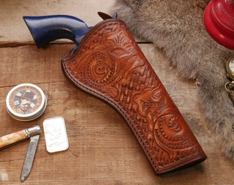 Custom Leather Holster For Big Bore Single Action Army Revolvers 45 44 357 SAA Cowboy Field Quick Draw