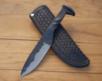 Hand Forged Railroad Spike Knife Drop Point Bowie Full Tang