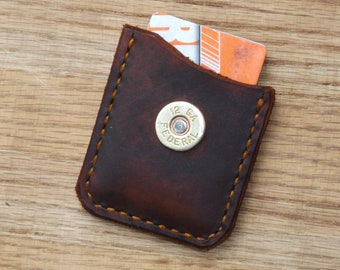 Cartera minimalista de cuero con carcasa de escopeta hecha a mano