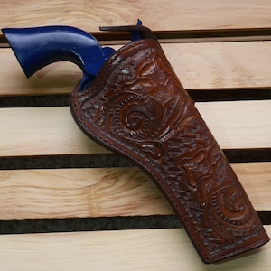 Leather Floral Tooling Holster For Big Bore Single Action Army Revolvers 45 357 44