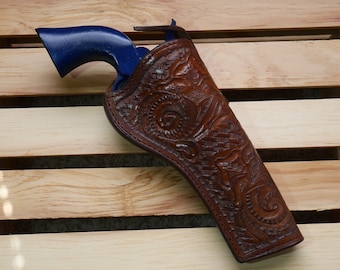 Funda de cuero con diseño floral para revólveres de acción simple de gran calibre del ejército 45, 357 y 44
