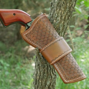 Revolver .22lr holster Heritage Rough Rider Quick Draw Handgemaakt echt leer 4,75 inch vaten! Huckleberry-westerncowboy