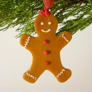 Handmade Fused Glass Art - Hanging Gingerbread Man - Christmas Decoration