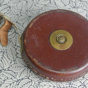 French Antique Tape Measure 33ft Toillac Leather and Cloth image 3